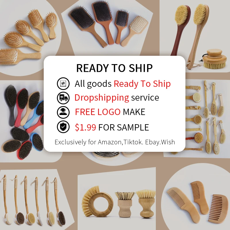 Hot Sale 100% Natural Goat Bristle Kids Hair Brush and Wooden Comb