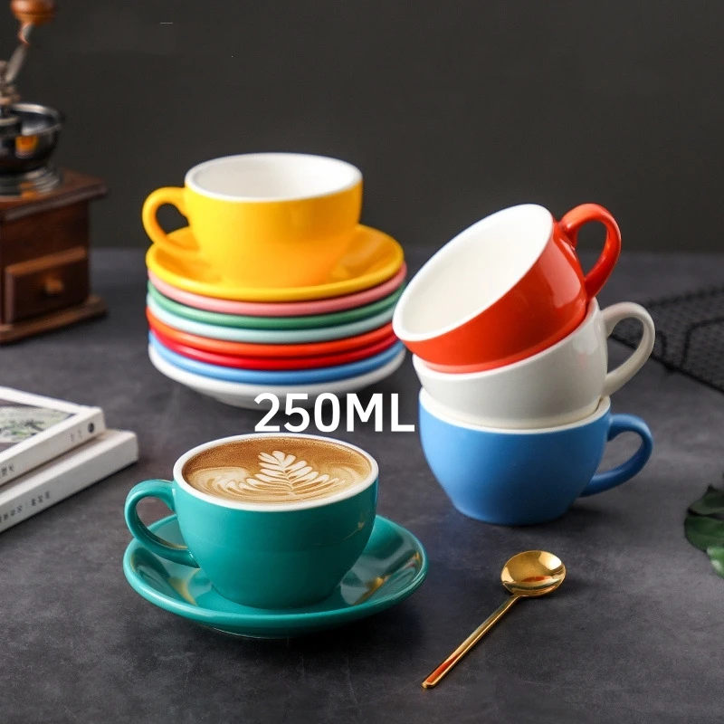 Colorful Custom LOGO TEXT 250ml Color Glazed Thickened Big Ceramic Cappuccino Latte Cup Porcelain Ceramic Cup Mug