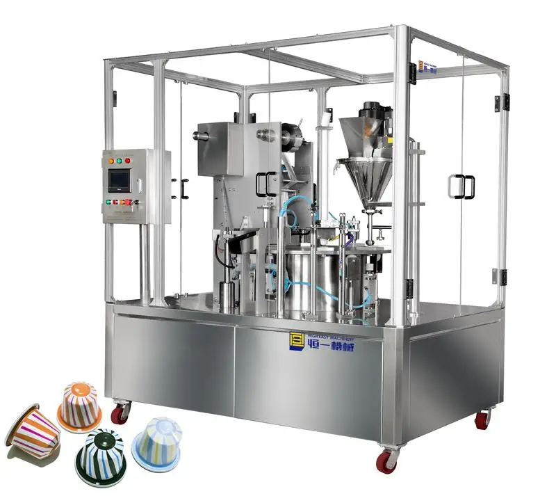Automatic Rotary Powder Making Aluminium K Cup and Pod Filler Empty Nespresso Coffee Capsule Filling Sealing Machine