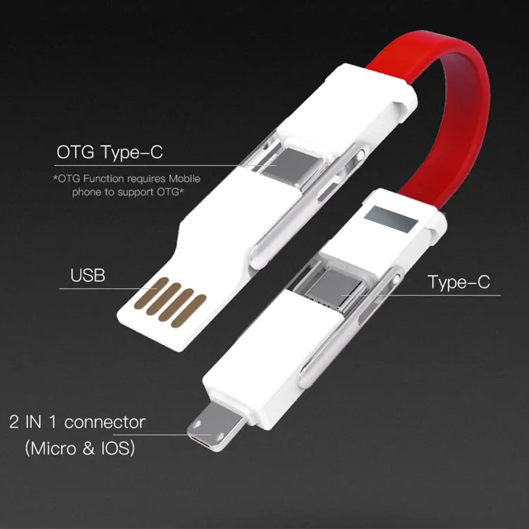 Mini Size Emergency Charging And Data Transfer Magnet USB A 8pin Type C Micro OTG 4 IN 1 Keychain USB Cable - ANKUX.COM