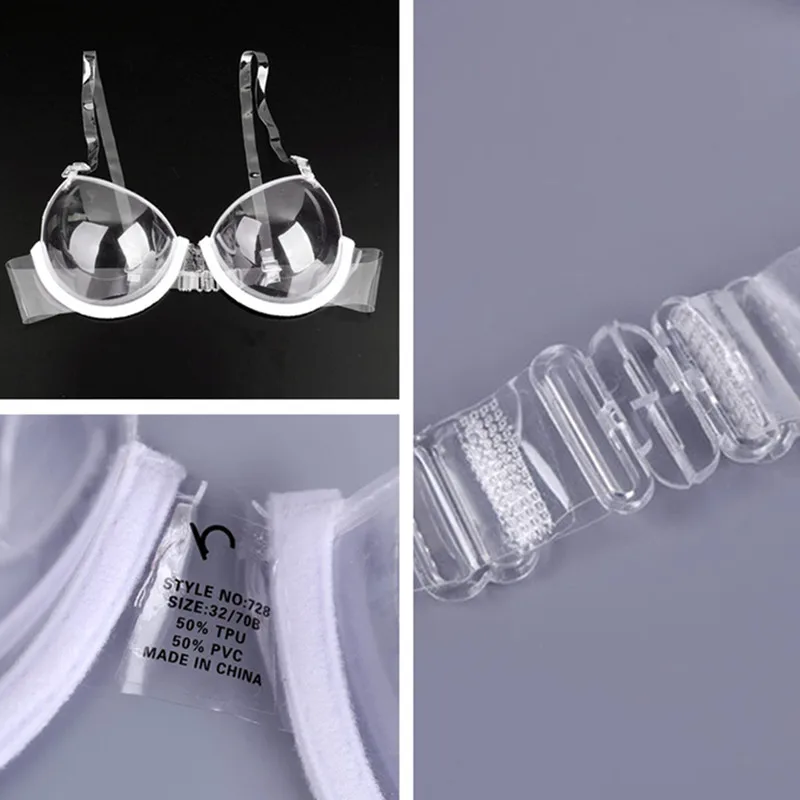 Transparent Plastic 3/4 Cup Clear Adjustable Strap Invisible Bra