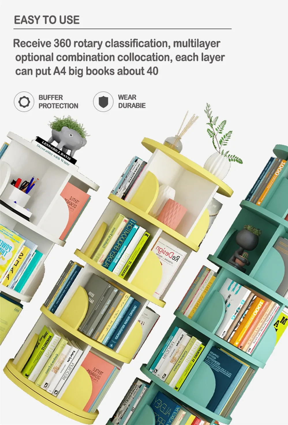 Pine and Walnut Wooden Solid Lacquered Montessori Round Rotatable Reading Nook Scandinavian Unique Diy logo Children Bookcase