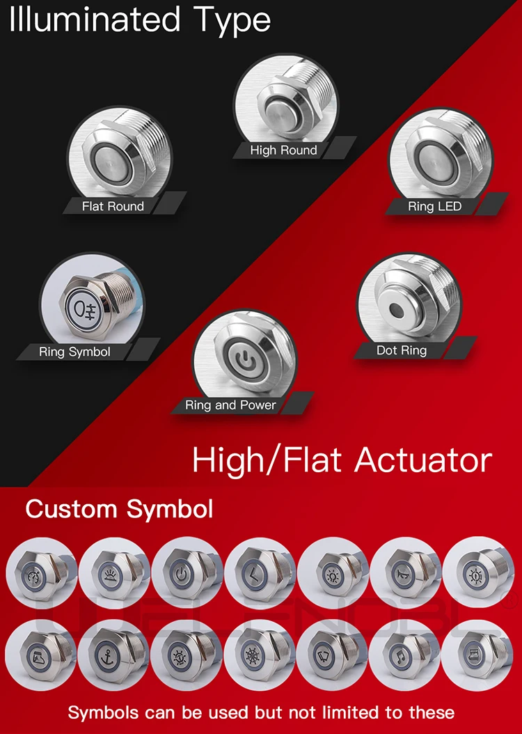 19mm Latching Momentary Illuminated Mini On Off12mm 16mm 22mm Metal