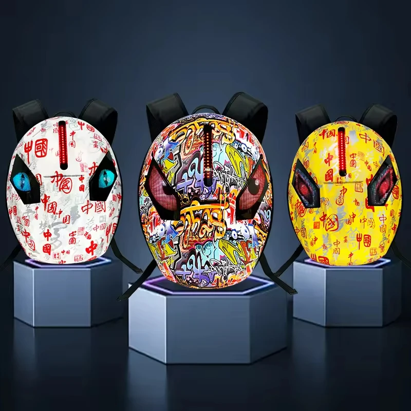 Hard Shell Cool Mask Eyes Motorcycle Riding Backpack Led High Capacity Helmet Waterproof LED Back Pack