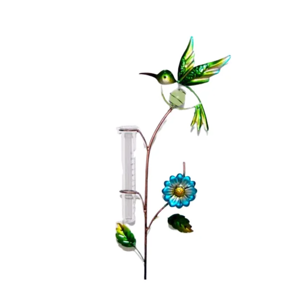 metal bird  stake  rain gauge