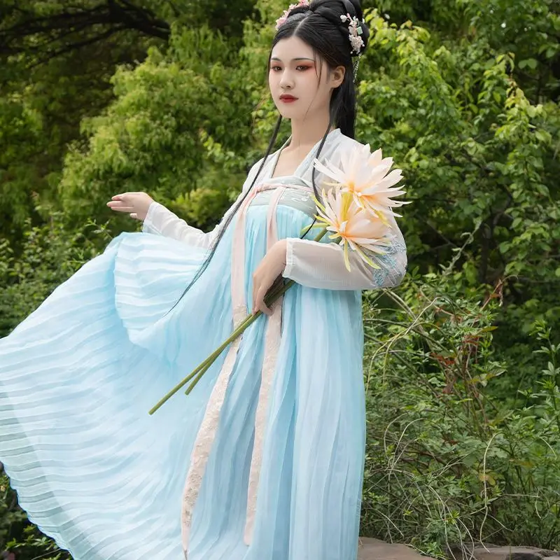 dinasty ancient beautiful fairy	blue traditional Customized embroidered hanfu traditional