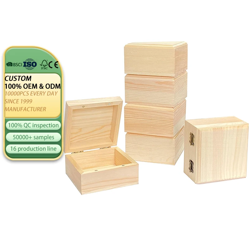 Factory Sale Various Widely Used Unfinished Wood Box Crafts Wooden Square Box