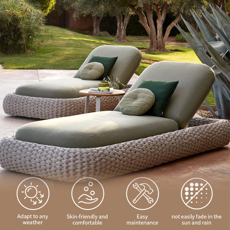 Outside Hotel Lounger Aluminum Frame Sunbed Villa Terrace Rattan Outdoor Pool Sun Lounge Garden Lounge Chair Patio Furniture Set