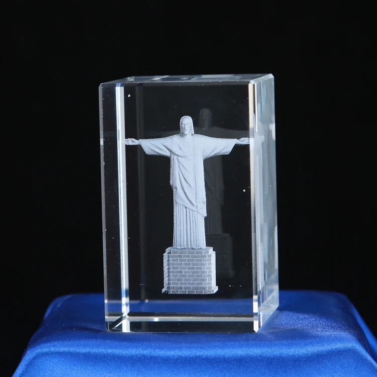 Goedkope gegraveerde Cristo Redentor K9 3d laser kristal ambachten Kubus