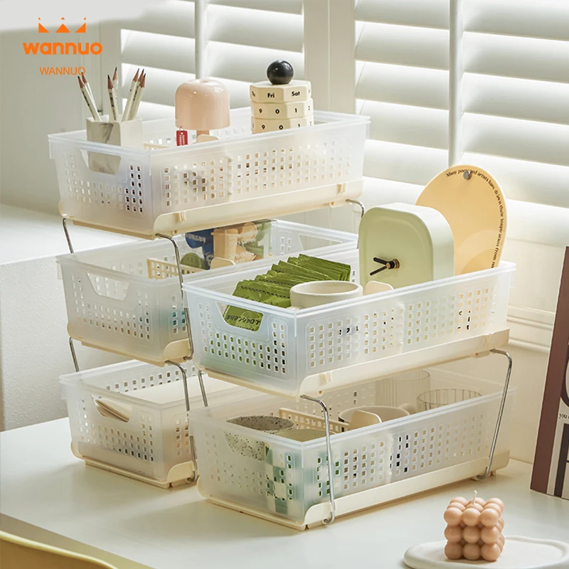 Wannuo Simple Style Plastic Storage Basket Removable Drawer Style Plastic Storage Basket Clean White Translucent Storage Basket