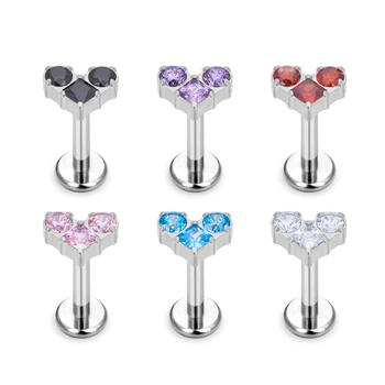 Wholesale ASTM F136 Titanium 16G Heart Shaped Ear Studs Zircon Top Fine Earrings Flat Back Tragus Helix Lobe Piercing Jewelry