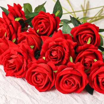 52cm Length Flannel Simulation Red Rose Home Living Room Wedding Wall Decoration Single Flower Wholesale