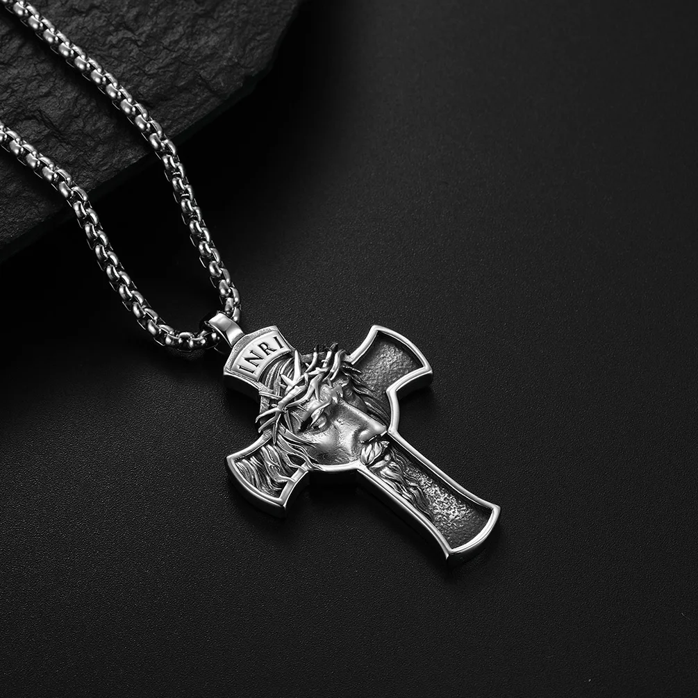 High Quality Retro Stainless Steel Cross Pendant Necklace Portrait ...