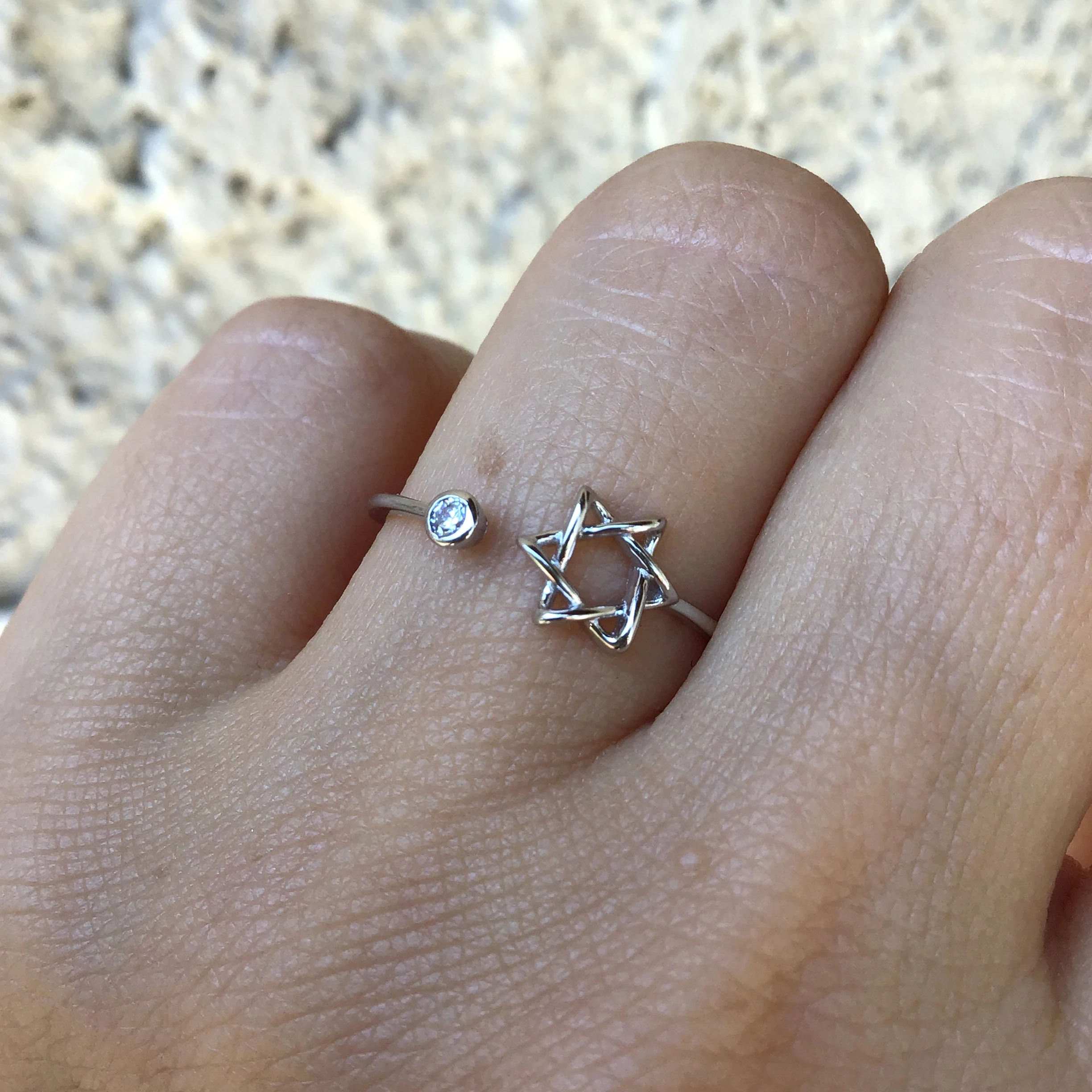 Bague Ajustable Double Forme X étoile - Argenté Plaqué, Strass CZ - Réglable, Jewelryboxes