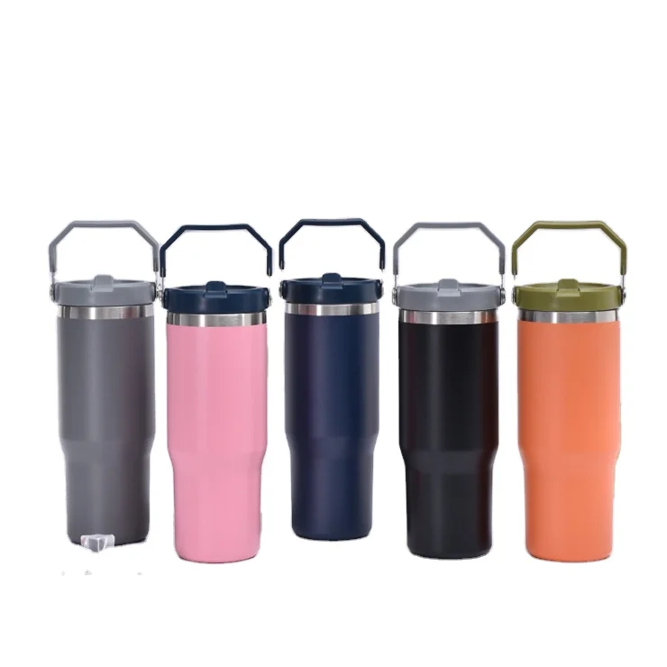 30 Oz Tumbler with Flap Straw Lid - BPA Free, Stainless Steel