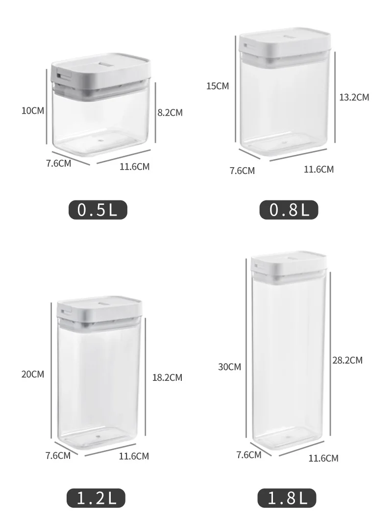 0.5-1.8 L Clear Sealed Food Organization Box Plastic Container