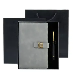 Wholesale Custom Logo Journal Magnetic Buckle PU Leather Notebook Business Card Holder Insulated Water Stationery Set