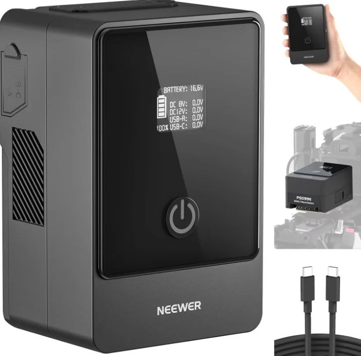 【新品】Vマウントバッテリー 6800mAh 99Wh LEDディスプレイ搭載 Neewer Vマウントバッテリー PS099E タイプCケーブル付き、6800mAh