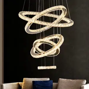 5 7 Ring DIY Creative Circular Chrome Pendant Light K9 Crystal Ring Led Chandelier Bedroom Living Dining Room