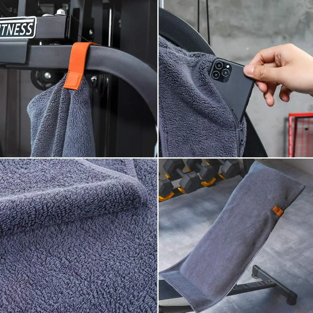 Personalized Absorbent with Zipper Pocket Custom Cotton or Microfiber Jacquard Hooded Magnetic Sport Gym Towel with Zip Pocket
