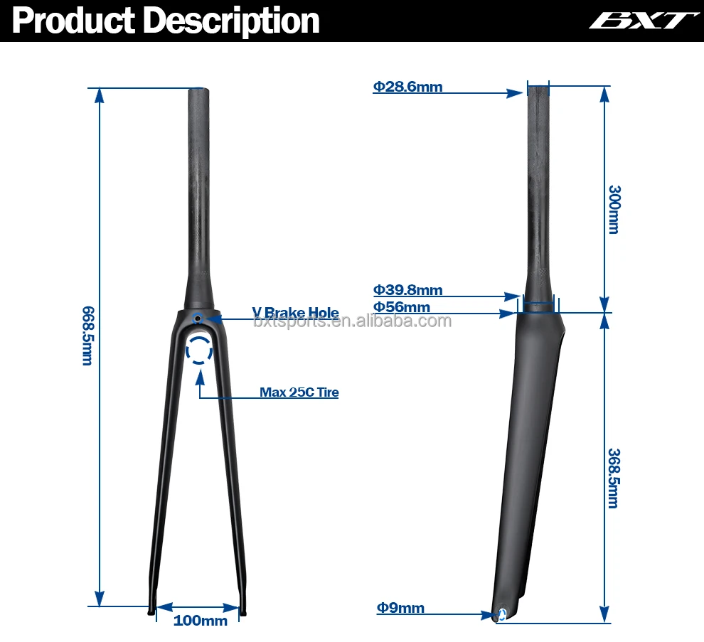 BXT ロードバイクフォーク 700C Vブレーキ カーボンファイバー製