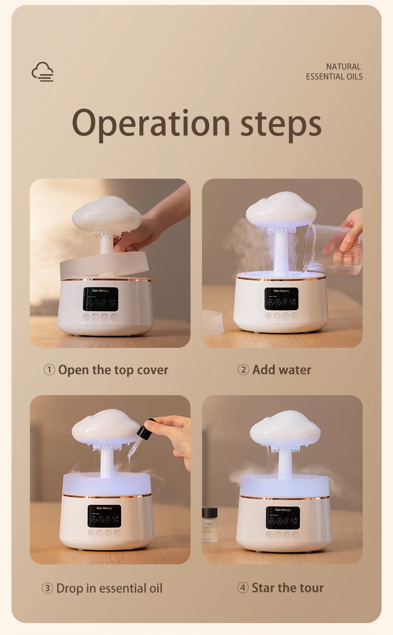 Customized Sleeping Relaxing White Noise Aromatherapy Aroma Essential Oil Diffuser Rain Cloud