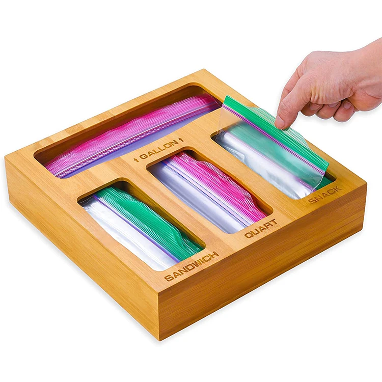 Kitchen Drawer Organizer Custom Food Storage Bamboo Ziplock Bag Storage