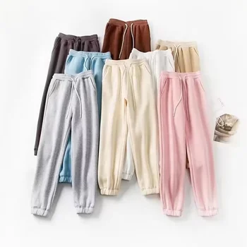 Thick warm fleece sports pants women's autumn and winter thick loose bunched foot pants slim casual couple sweatpants