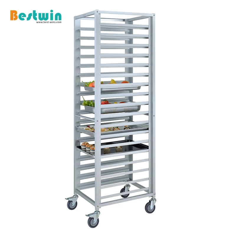 
9/15/18-Tier Dual Purpose Aluminum Bread Cooling Baking Tray Sheet Pan Rack Gastronorm GN Pan Bakery Trolley 