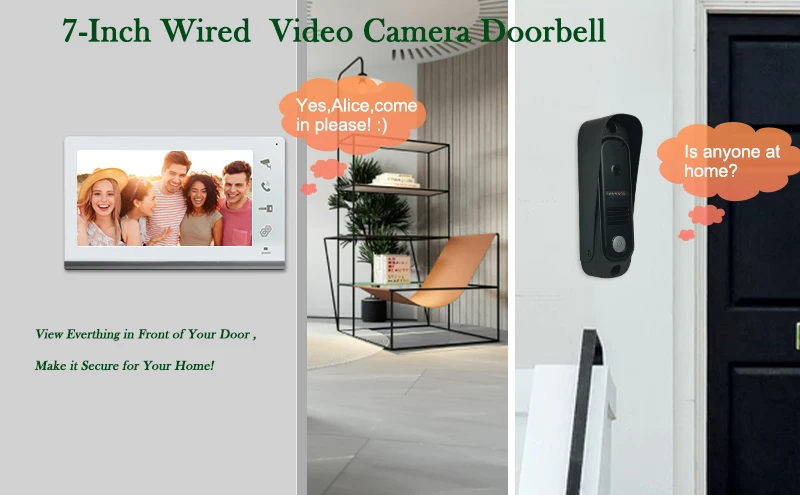 Videw 4 Wired Video Intercom System Rfid Unlock Camera Doorbell With 7 ...