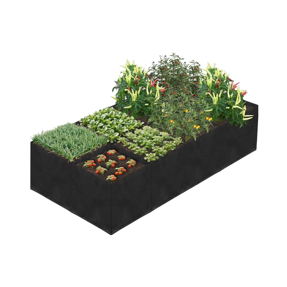 Magnus Exterior Planterius Ater ex Textili Elevatus Hortus Cum Octo Reticulis; Capacitas Adaptabilis Ex Felt Fabrica Plantatoria ad Culturam