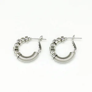 Ilona Fashion Huggie Earrings Jewelry Simple Geometric Bead Design Trendy Copper Gold Plated Hoop Earrings for Women's Gift