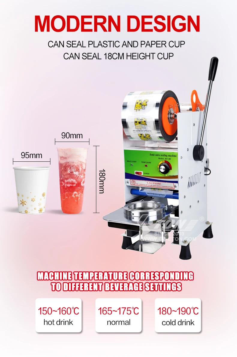 Eton 95mm/90mm/75mm Bubble Tea Semi Auto Cup Sealing Machine Cup Sealer