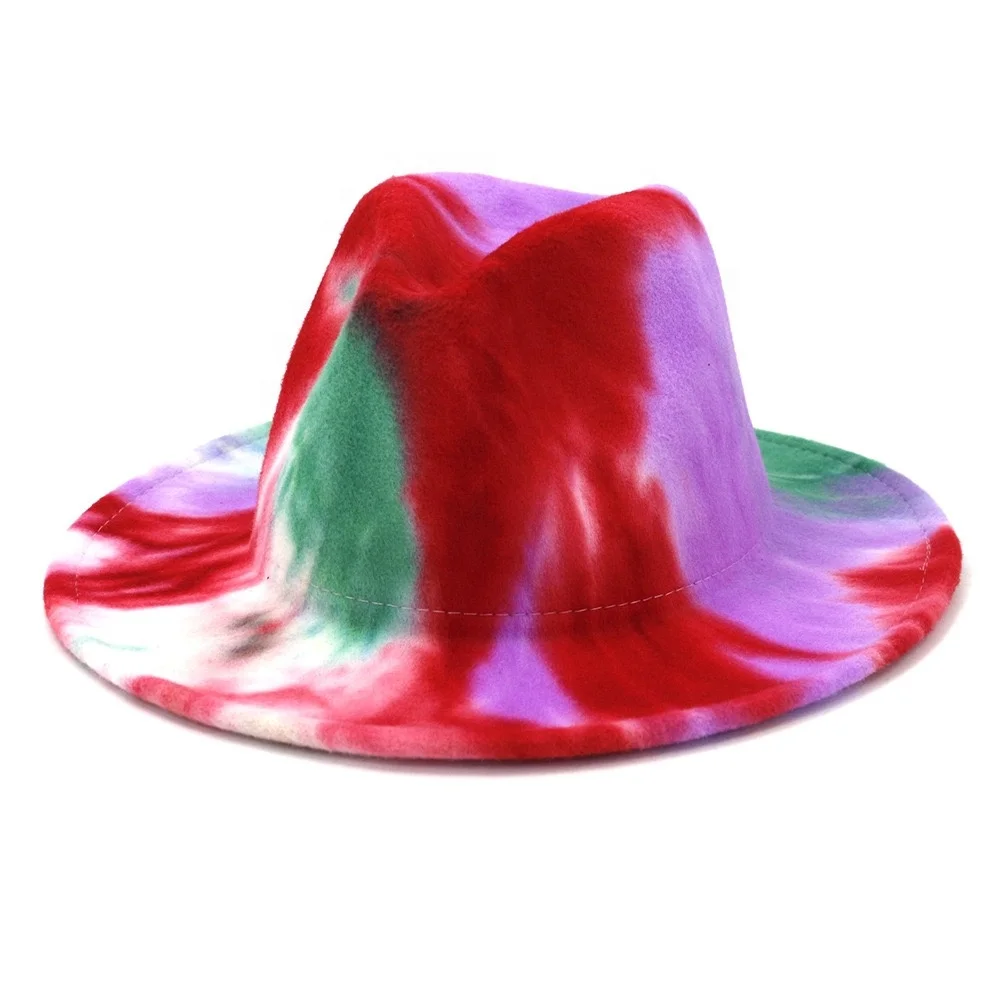 2021 New Fedora Hats Wide Brim Tie Dye 
