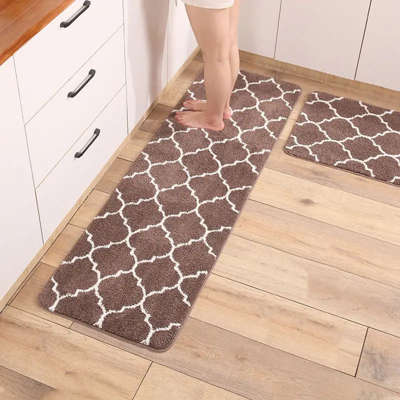 2PCS Custom-Sized Super-Microfiber Moroccan Trellis Bath Rug Set - Non-Slip Soft Kitchen and Bathroom Mats, Ideal Floor Mats for Home Entrance and Kitchen Use