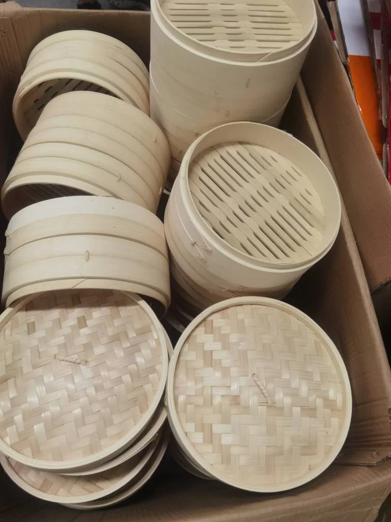 Custom Natural Bamboo Chinese Food Steamer Basket 10 Inch,2 Tier
