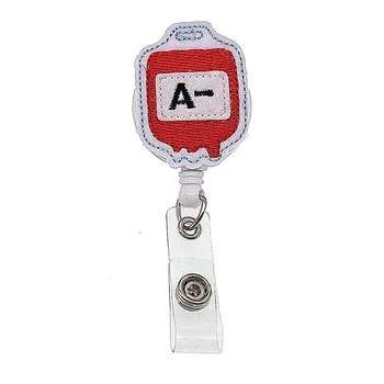 Retractable AB Blood Bag Shape Felt ID Badge Reel Holder Hospital Nurse Name Badge Reel