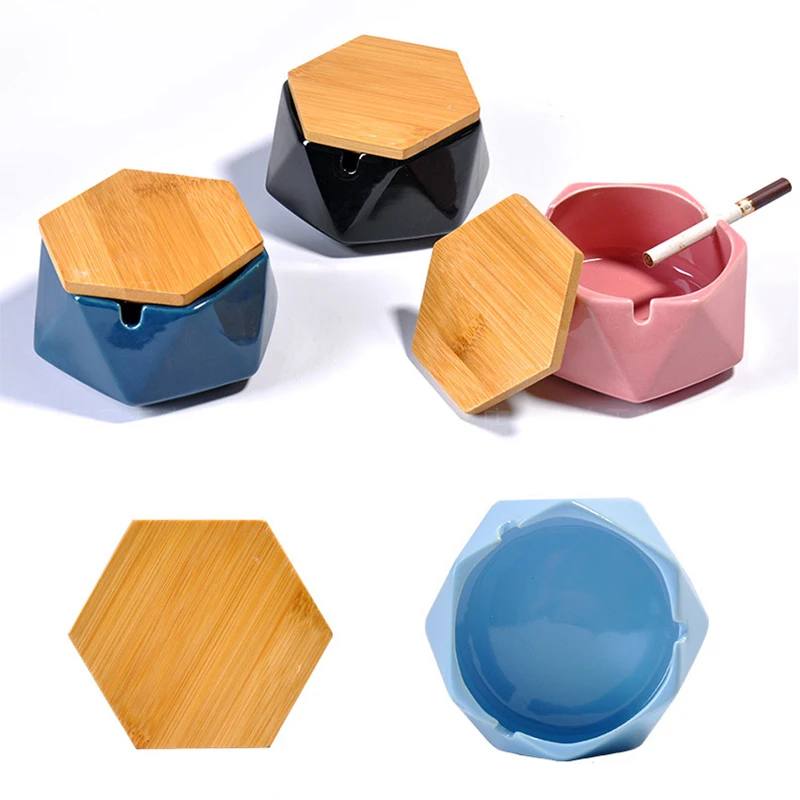 Ceramic Diamond Shape Modern Tabletop Portable Hot Sell Ceramic Black pink White  Ashtrays Custom logo  with Lid
