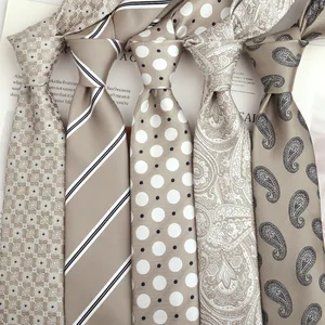 Handmade Retro Business Tie for Men Light Champagne with Khaki Jacquard Shirt Made From Polyester