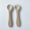 Beige Wooden handle spoon fork