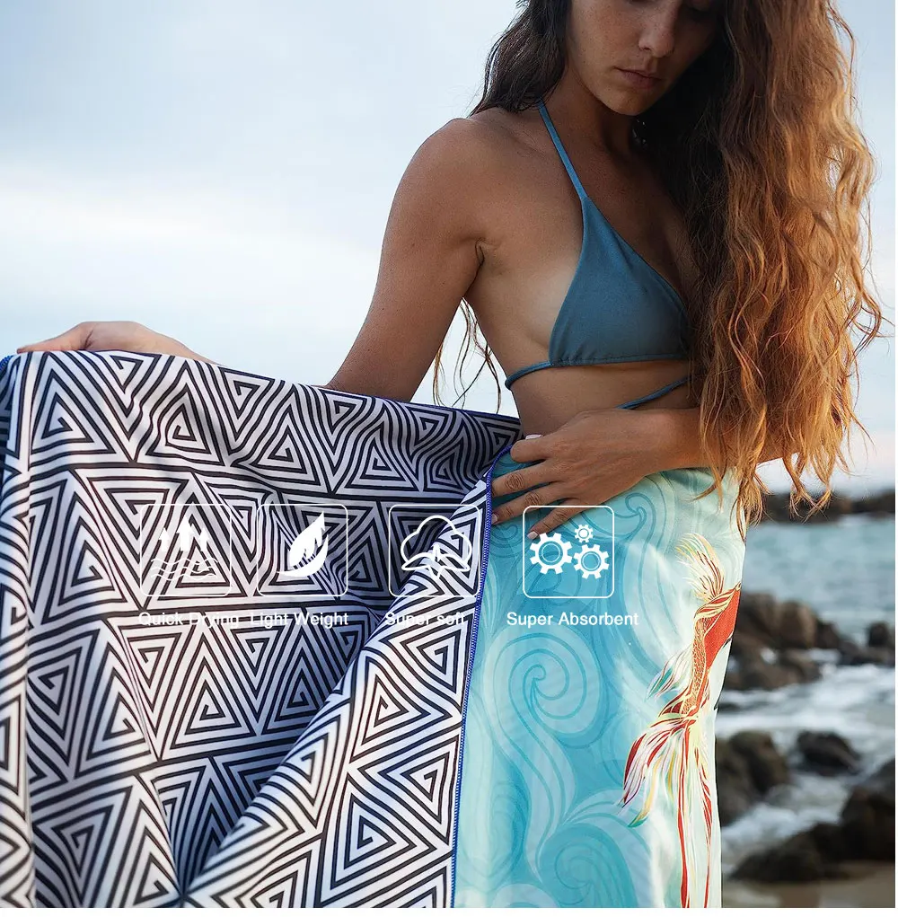 Custom Microfiber Travel Beach Towel Sports Fitness Outdoor Lightweight Portable Printed Beach Towel