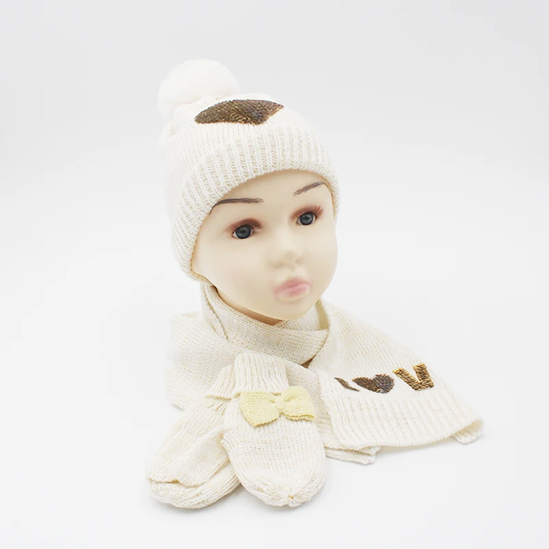 Мягкая теплая вязаная детская шапка бежевый шарф комплект перчаток шарф и шапка теплый тепловой комбинированный комплект шапки и шарфа зимний комплект для девочки