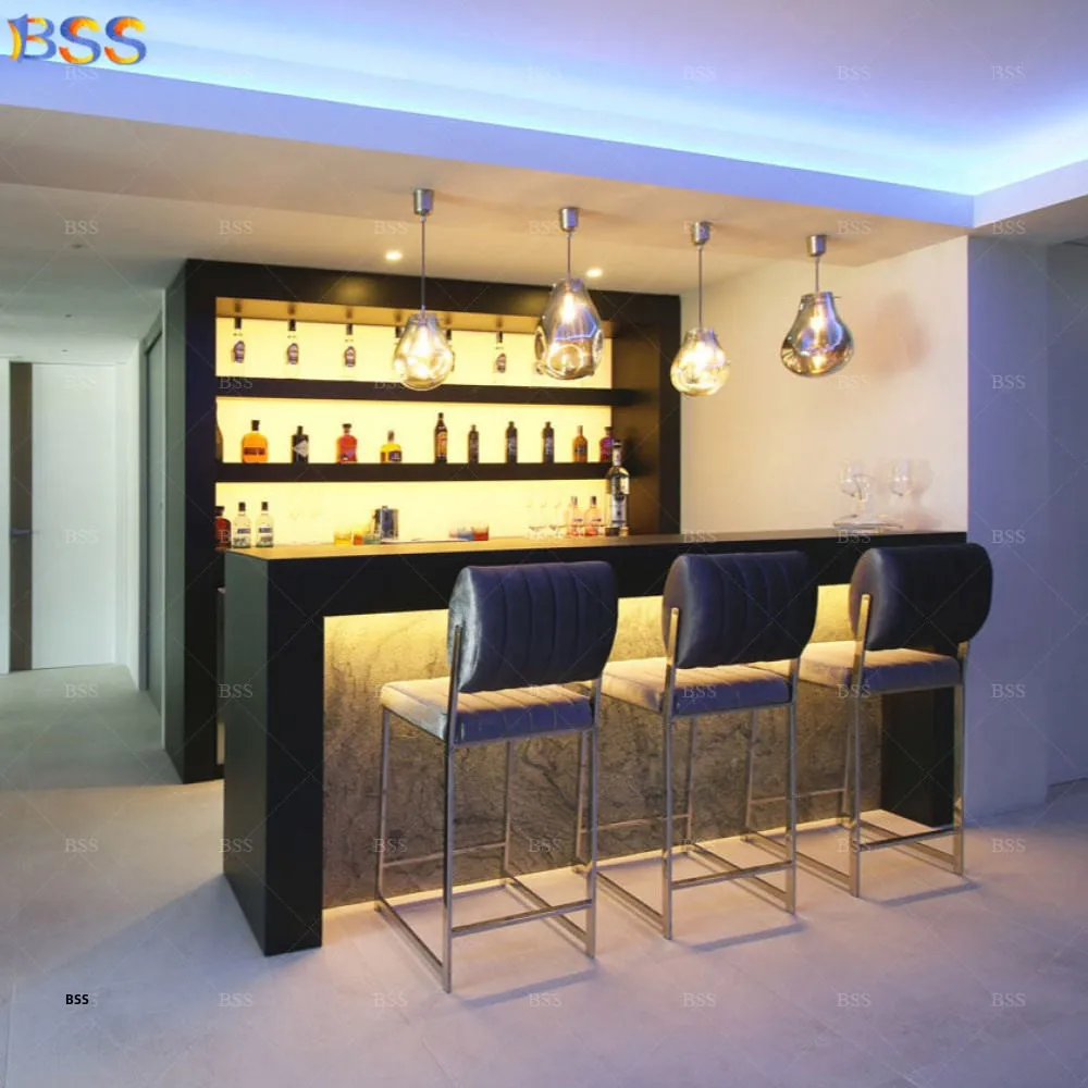 Trendy Modern Basement Bar Counter Set with Acrylic Surface and