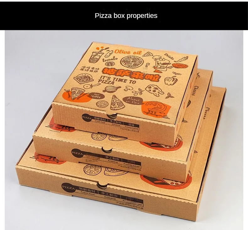 Custom Corrugated Takeout Pizza Box Fries Hamburger Baking Kraft Paper