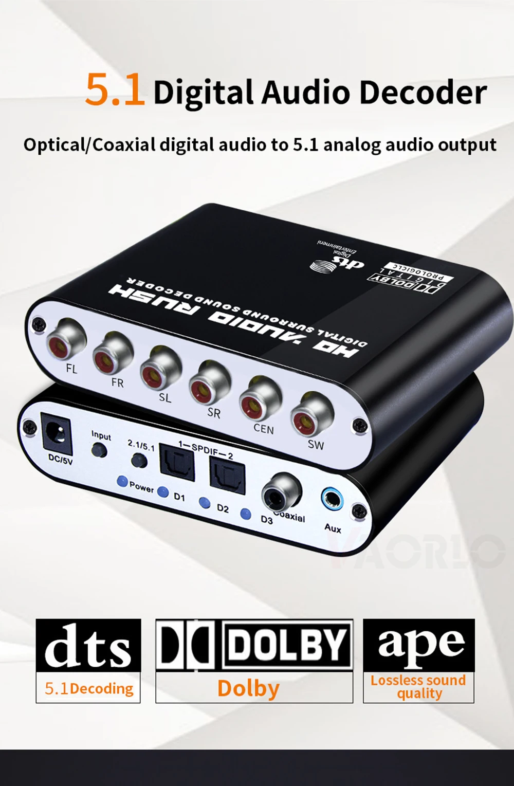 Digital To Analog 5.1 Channel Stereo Ac3 Audio Converter Optical Spdif