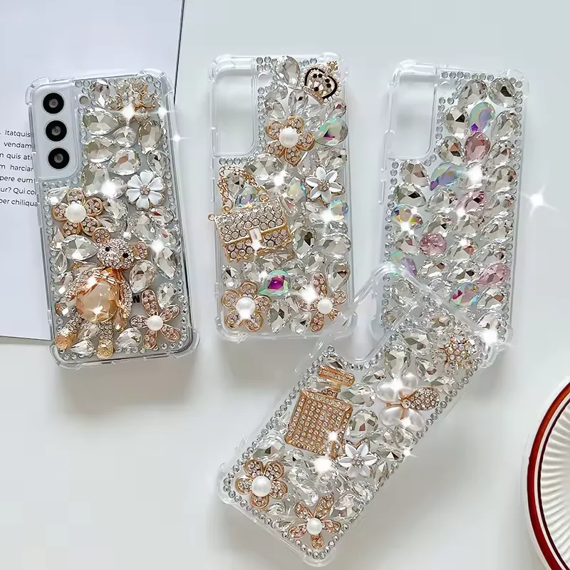 Custom 3D Luxury Glitter Crystal Bling Bling Case for Samsung for Galaxy S24 S23 Ultra S21 Plus Rhinestone Diamond Phone Case PC
