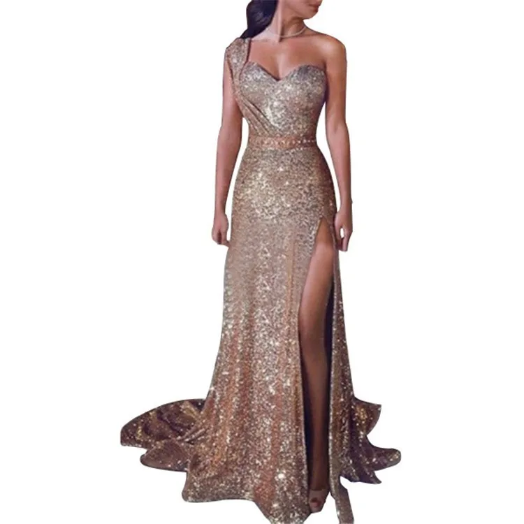 Big Sales Formal Party Long Evening Dress With Split Bridesmaid Gold ...