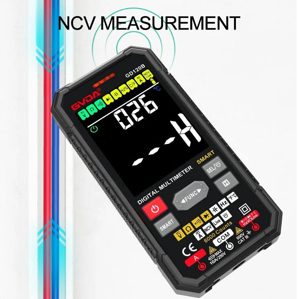 GVDA Smart Multimeter Digital Transistor Testers 6000 Counts True RMS Auto Range Electrical Capacitance Meter