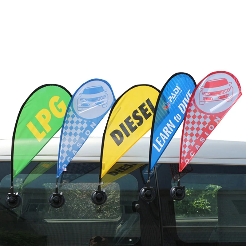 Wholesale small car feather flag high quality double sided 100d polyester campaign customized car window teardrop flag