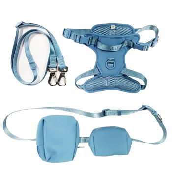 Fashional OEM ODM Customizable Adjustable Luxury Breathable Neoprene Dog Harness Set with Hands Free Dog Leash